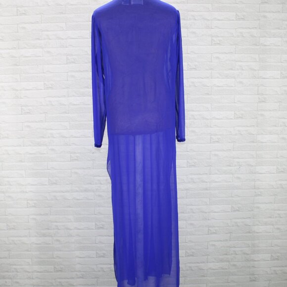 OLEG CASSINI Jacket Silk Sheer Formal Beaded Cuffs Long Sleeve Royal Blue 6 - Picture 6 of 14